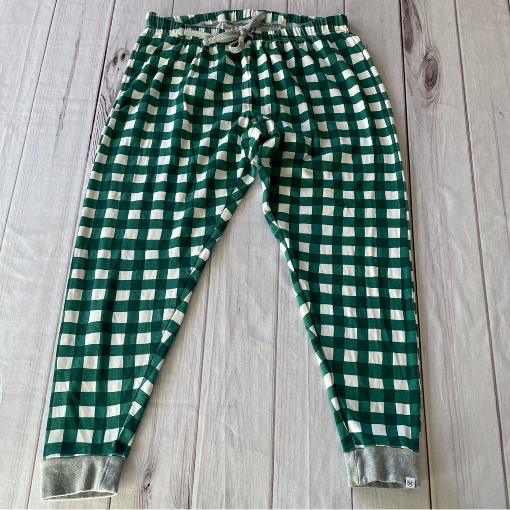 The Honest Company Holiday Pajama Jogger Pants Women’s XL Green White Checkered